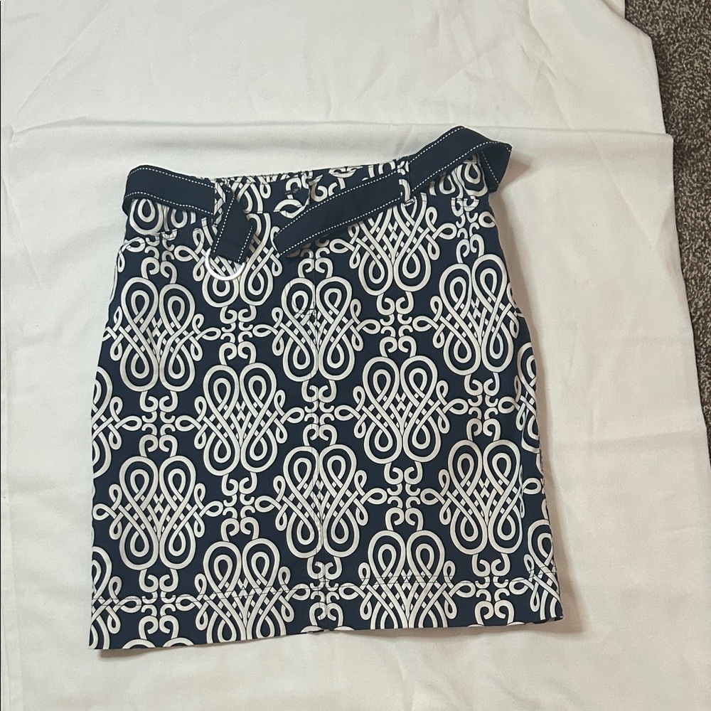 Jones New York Navy and White Patterned Pencil Skirt